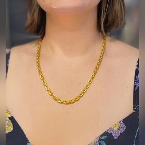 Chain rope vintage yellow gold necklace 12" drop 20"+ length 18k gold plating